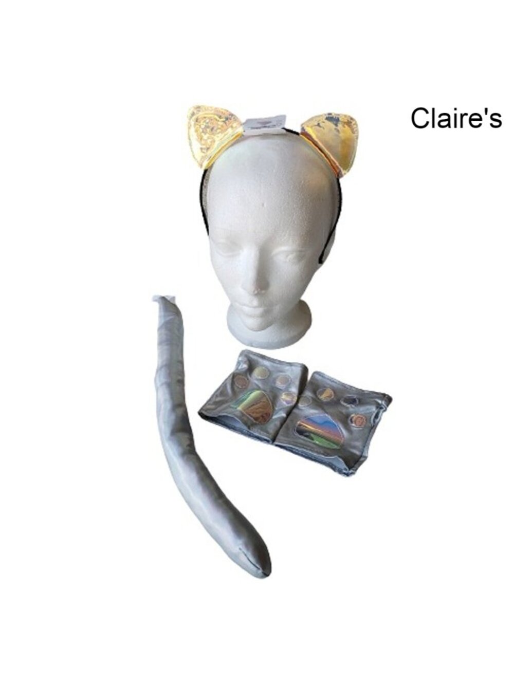 Claires Cat Costume Set Iridescent Cat Ears Paws & Tail Costume Accessories